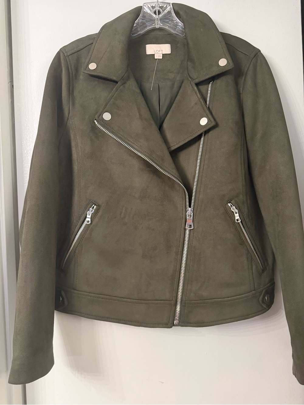 LOFT Olive Green Suede Moto Jacket